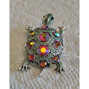 Multi Color AB Turtle Brooch 2.5" Long 1.5" Wide